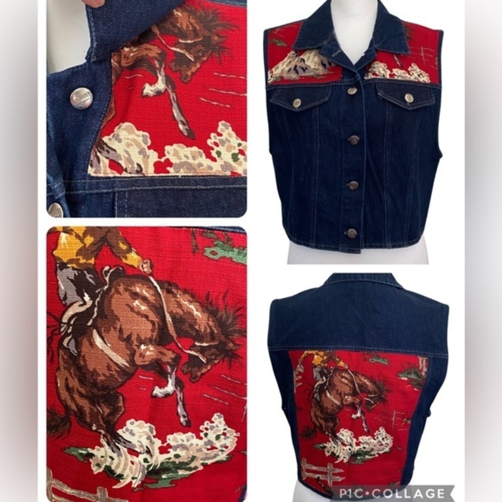 NEW ROUGHRIDER By Circle T —
Denim Vest with Red Western Print